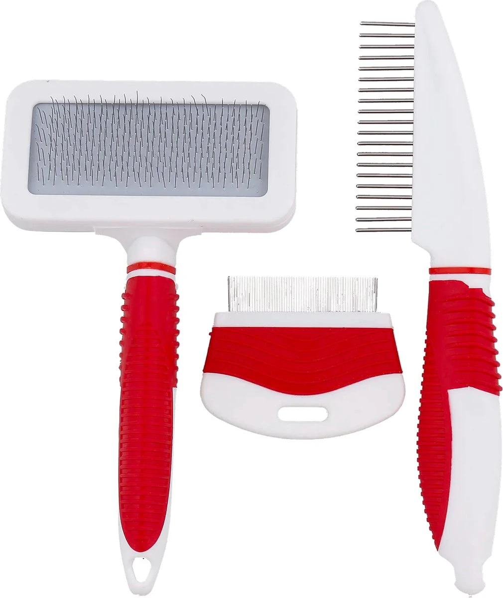 YUNICS® Hondenborstel Set - Hondenkam - Klittenkam – Slicker - Borstelset – Hondenhaar - Haarverzorging - Dierenverzorging - 3 Delig 3 YUNICS® Hondenborstel Set - Hondenkam - Klittenkam – Slicker - Borstelset – Hondenhaar - Haarverzorging - Dierenverzorging - 3 Delig