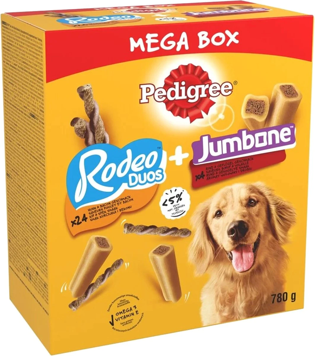 Pedigree Megabox Hondensnacks - 24 X Rodeo En 4 X Jumbone - 780 Gr 4 Pedigree Megabox Hondensnacks - 24 X Rodeo En 4 X Jumbone - 780 Gr - Afbeelding 2