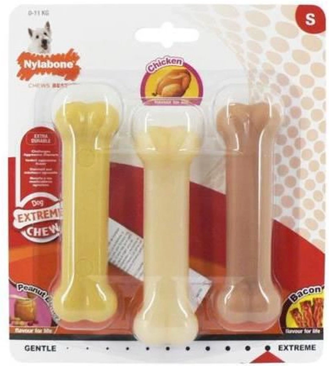 Nylabone - Extreme Triopack Kauwbotten Met Smaken Pindakaas, Kip En Bacon - Small 10 Nylabone - Extreme Triopack Kauwbotten Met Smaken Pindakaas, Kip En Bacon - Small - Afbeelding 8