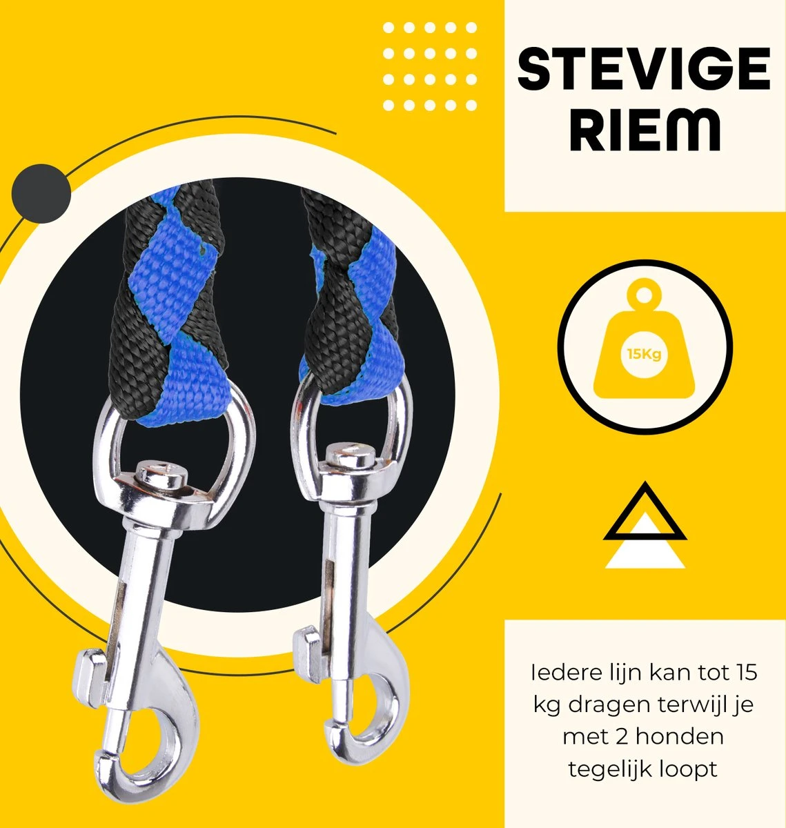 KCMultisupplies Dubbele Hondenriem Voor 2 Honden - Duo Hondenlijn Voor Hond - 120cm - Hondenleiband Riem 4 KCMultisupplies Dubbele Hondenriem Voor 2 Honden - Duo Hondenlijn Voor Hond - 120cm - Hondenleiband Riem - Afbeelding 2