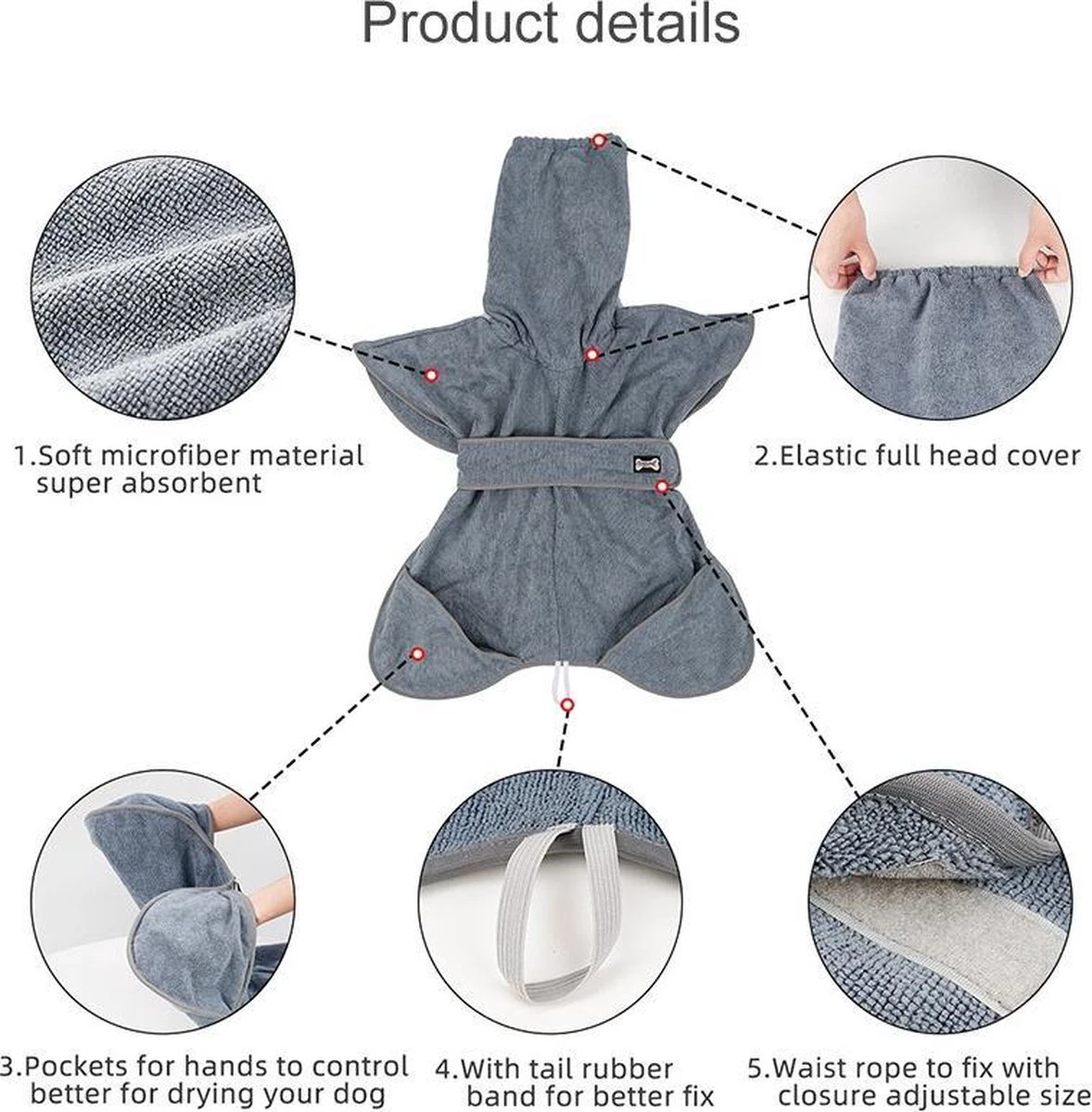 Super Absorberende Honden Badjas Grijs Maat L 7 Super Absorberende Honden Badjas Grijs Maat L - Afbeelding 5