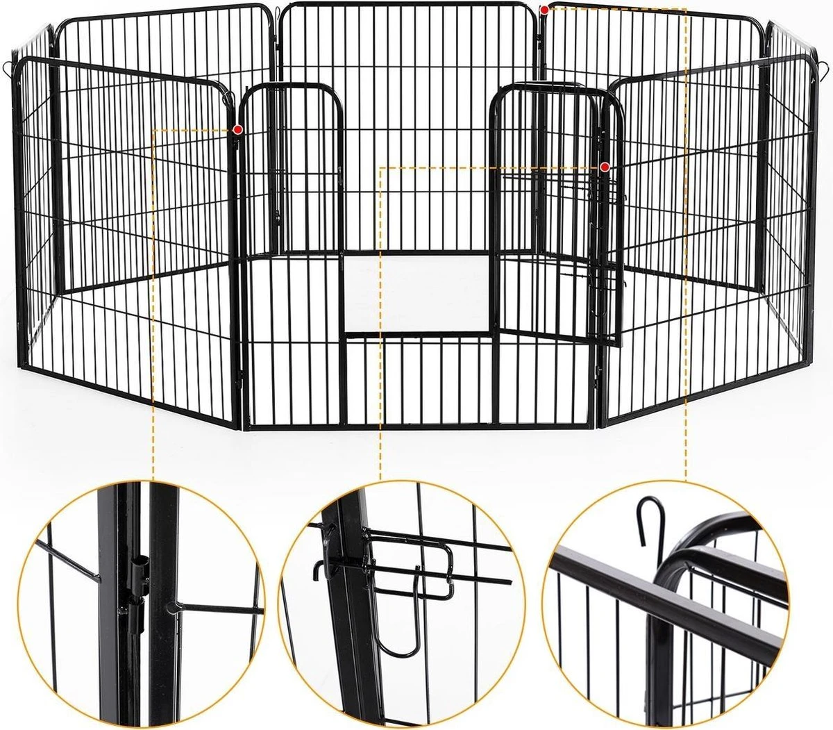 Merkloos Hondenren - Puppyren - Hondenkennel - 8 Kennelpanelen - Staal - 80 Cm Hoog - 640 Cm Omtrek - Uitbreidbaar 6 Merkloos Hondenren - Puppyren - Hondenkennel - 8 Kennelpanelen - Staal - 80 Cm Hoog - 640 Cm Omtrek - Uitbreidbaar - Afbeelding 4