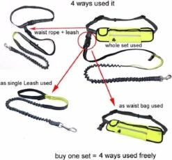 Hondenriem Hardloopriem Elastische Reflecterende Geschikt Voor Hardlopen - Handsfree Riem Met Opbergtasje – Hond Looplijn - Schokabsorberend - Groen -Merkloos Winkel 1200x1118 9