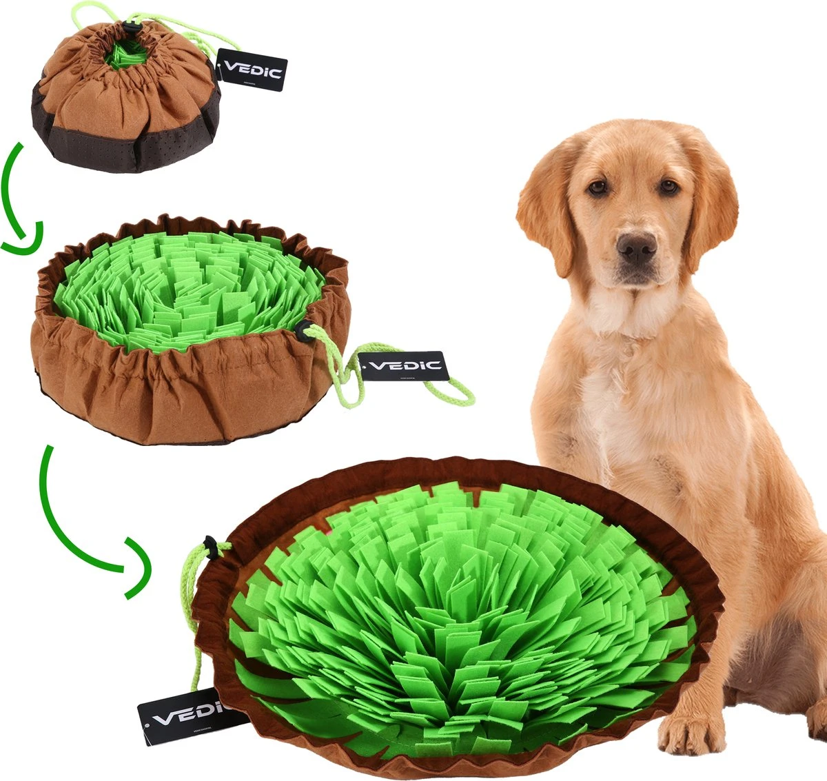 VEDIC® - XL Snuffelmat Groen/Bruin - Hondenspeelgoed- Antischrok - 45 CM - Hondenspeelgoed - Honden En Katten - Intelligentie - Slow Feeder - Voerbak 3 VEDIC® - XL Snuffelmat Groen/Bruin - Hondenspeelgoed- Antischrok - 45 CM - Hondenspeelgoed - Honden En Katten - Intelligentie - Slow Feeder - Voerbak