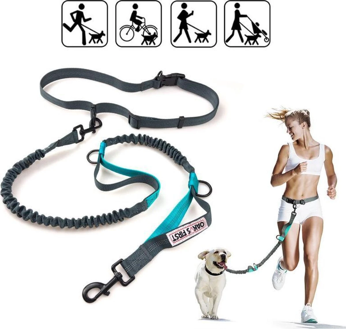 Oak's First Elastische En Diervriendelijke Looplijn Met Heupriem - Hondenriem - 150cm/210cm - Grijs 3 Oak's First Elastische En Diervriendelijke Looplijn Met Heupriem - Hondenriem - 150cm/210cm - Grijs