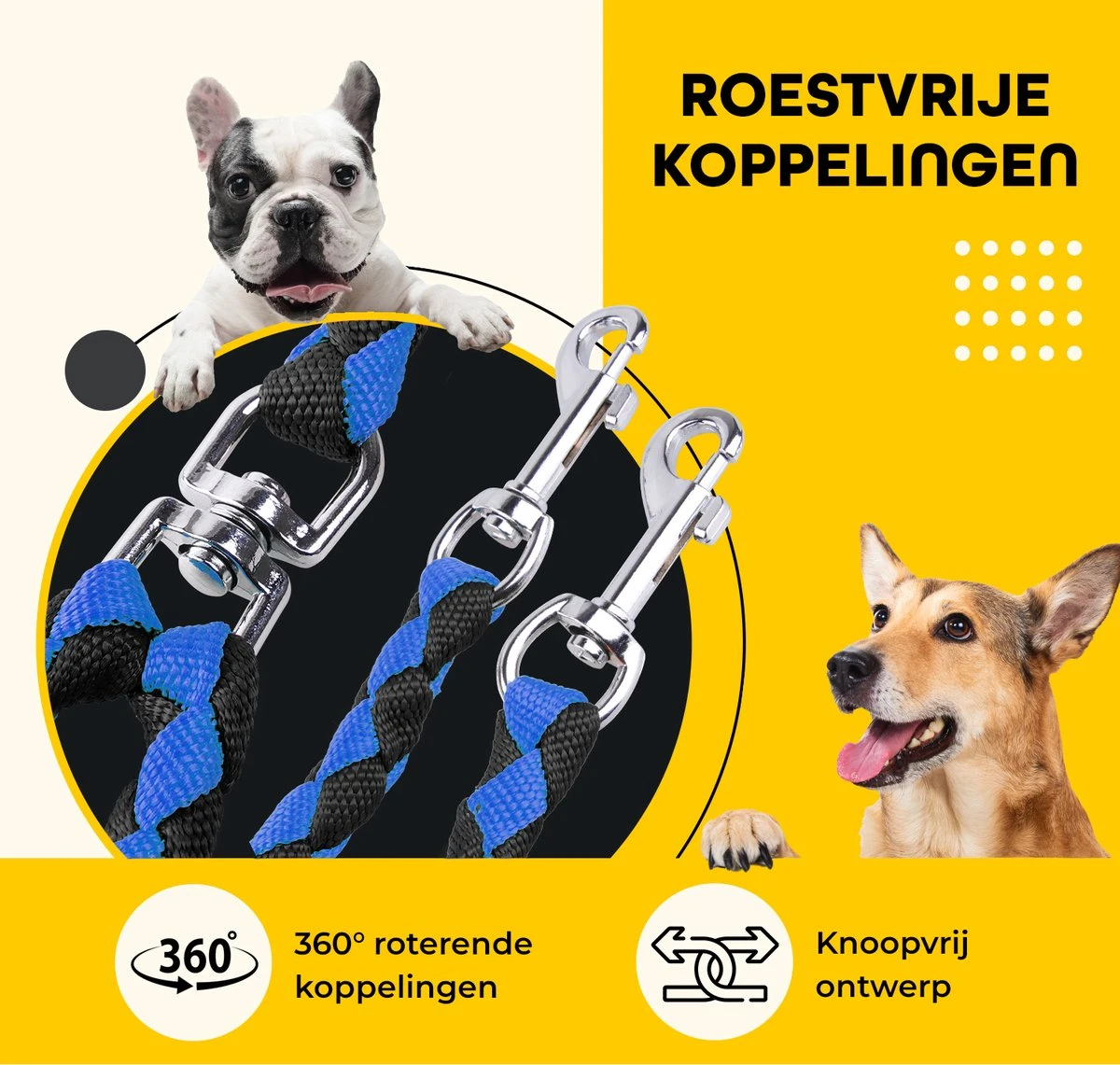KCMultisupplies Dubbele Hondenriem Voor 2 Honden - Duo Hondenlijn Voor Hond - 120cm - Hondenleiband Riem 9 KCMultisupplies Dubbele Hondenriem Voor 2 Honden - Duo Hondenlijn Voor Hond - 120cm - Hondenleiband Riem - Afbeelding 7