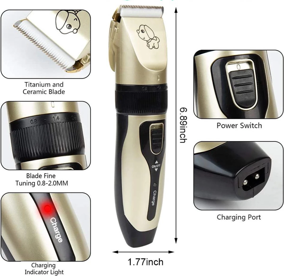 Merkloos Professionele Dierentondeuse - Scheerapparaat Voor Honden En Katten - Trimmer - 4 Opzetstukken - Oplaadbaar - Draadloos - Stil - Verschillende Haar En Vachtlengtes - Haartrimmer - Hondentrimmer - Honden Trimmer - Honden Knippen - Haren Knippen 9 Merkloos Professionele Dierentondeuse - Scheerapparaat Voor Honden En Katten - Trimmer - 4 Opzetstukken - Oplaadbaar - Draadloos - Stil - Verschillende Haar En Vachtlengtes - Haartrimmer - Hondentrimmer - Honden Trimmer - Honden Knippen - Haren Knippen - Afbeelding 7