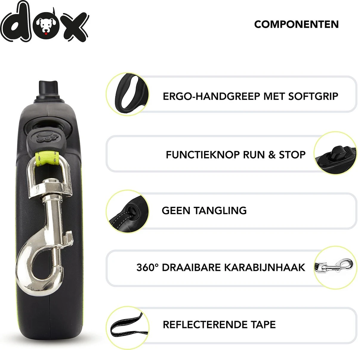 DDOXX Intrekbare Hondenriem, Reflecterend | Vele Kleuren & Maten | Voor Kleine & Grote Honden | Intrekbare Hondenriem Puppy Kat | Hondenriem Accessoires Hond | XS, 3 M, Tot 8 Kg, Geel 4 DDOXX Intrekbare Hondenriem, Reflecterend | Vele Kleuren & Maten | Voor Kleine & Grote Honden | Intrekbare Hondenriem Puppy Kat | Hondenriem Accessoires Hond | XS, 3 M, Tot 8 Kg, Geel - Afbeelding 2