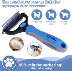 TwinQ Vachtverzorgingsset Hond/kat - Professionele 2-zijdige Ondervacht Kam - Klittenkam Voor Honden En Katten - Verwijderd Klitten En Voorkomt Haaruitval - Incl. Vlooienkam En Tandenborstel -Merkloos Winkel 1200x1184 4