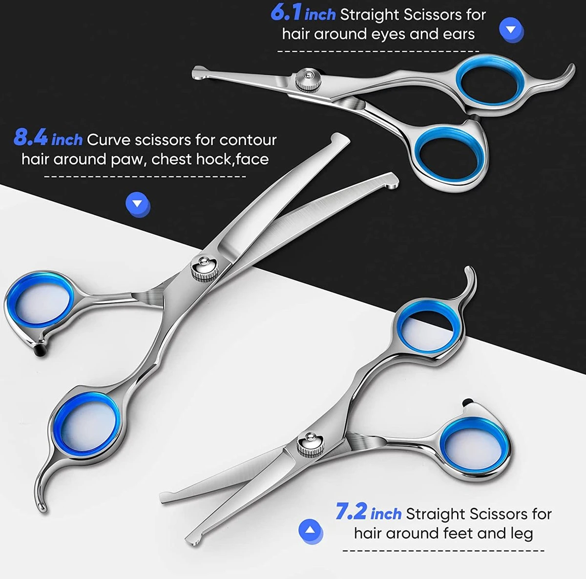 BOTC Schaar Voor Dieren - Set 5 Stuks - Zilver - Effileerscharen - Honden Scharenset - Dierenschaar - Trimscharen - Trimset 4 BOTC Schaar Voor Dieren - Set 5 Stuks - Zilver - Effileerscharen - Honden Scharenset - Dierenschaar - Trimscharen - Trimset - Afbeelding 2