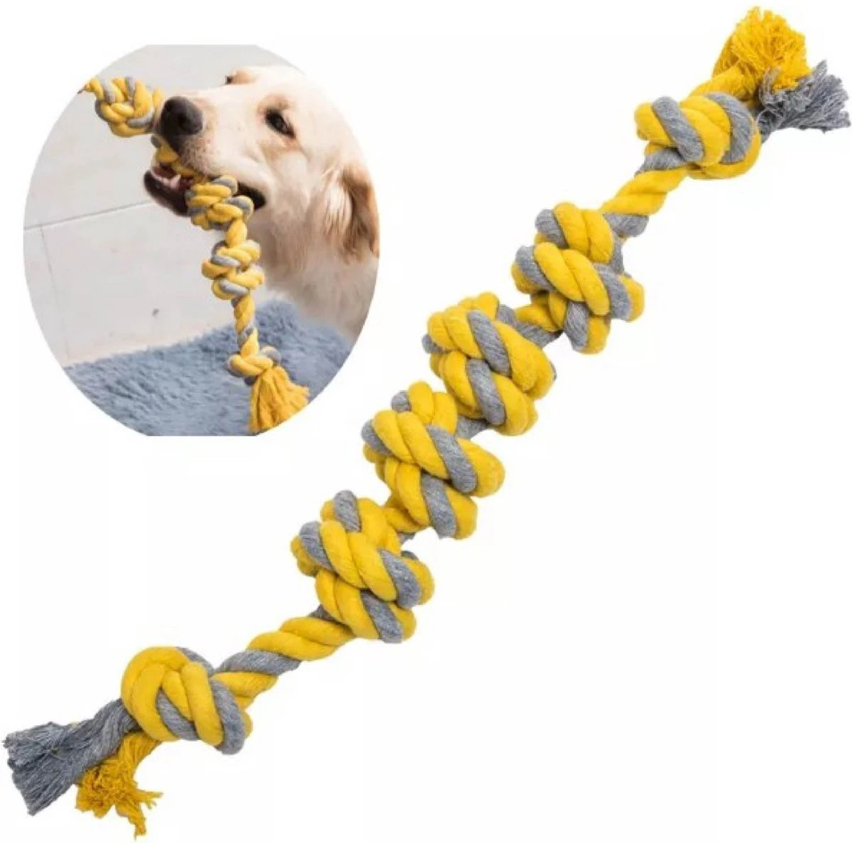 BoDutch Flostouw Hond - Hondenspeelgoed - Trektouw Hond - Hondentouw - Flostouw Hond - 60 Cm - Apporteerspeelgoed - Geel/Grijs 9 BoDutch Flostouw Hond - Hondenspeelgoed - Trektouw Hond - Hondentouw - Flostouw Hond - 60 Cm - Apporteerspeelgoed - Geel/Grijs - Afbeelding 7