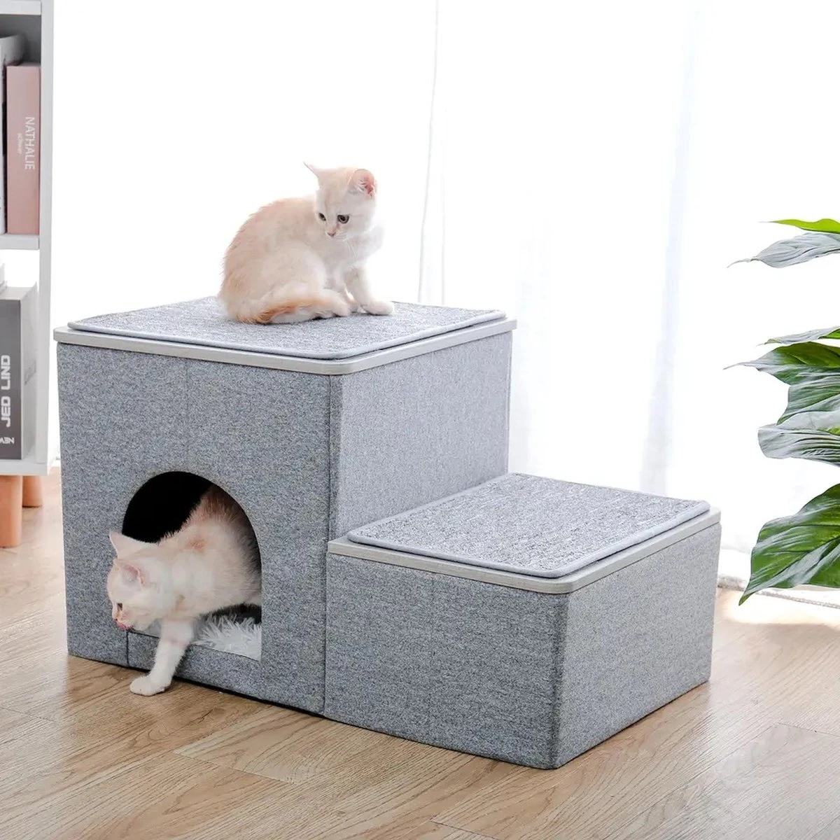 2-in-1 Hondenhuis & Hondentrap - Voor Binnen - Huisdieren Huisje - Hondenmand - Kattenmand - 67.5x40x37.5 Cm - Grijs 8 2-in-1 Hondenhuis & Hondentrap - Voor Binnen - Huisdieren Huisje - Hondenmand - Kattenmand - 67.5x40x37.5 Cm - Grijs - Afbeelding 6