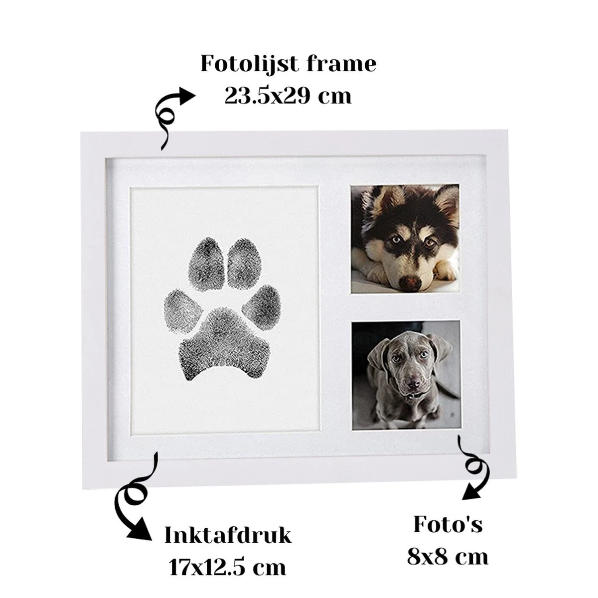 NOVOB® Fotolijst Met Inktafdruk - Pootafdruk Hond - Contactloos - Paw Print - Hondenspeelgoed - Afdruk Huisdier - Cadeau - 23.5 X 29 Cm | Wit 4 NOVOB® Fotolijst Met Inktafdruk - Pootafdruk Hond - Contactloos - Paw Print - Hondenspeelgoed - Afdruk Huisdier - Cadeau - 23.5 X 29 Cm | Wit - Afbeelding 2