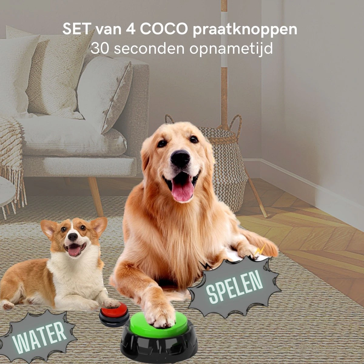 Comfort Company Praatknop Hond | Dogbuttons – Honden Speelgoed | Honden Speelgoed Intelligentie | 4 Stuks | Agility Voor De Hond | 30 Seconden Opnamen | Honden Training 8 Comfort Company Praatknop Hond | Dogbuttons – Honden Speelgoed | Honden Speelgoed Intelligentie | 4 Stuks | Agility Voor De Hond | 30 Seconden Opnamen | Honden Training - Afbeelding 6