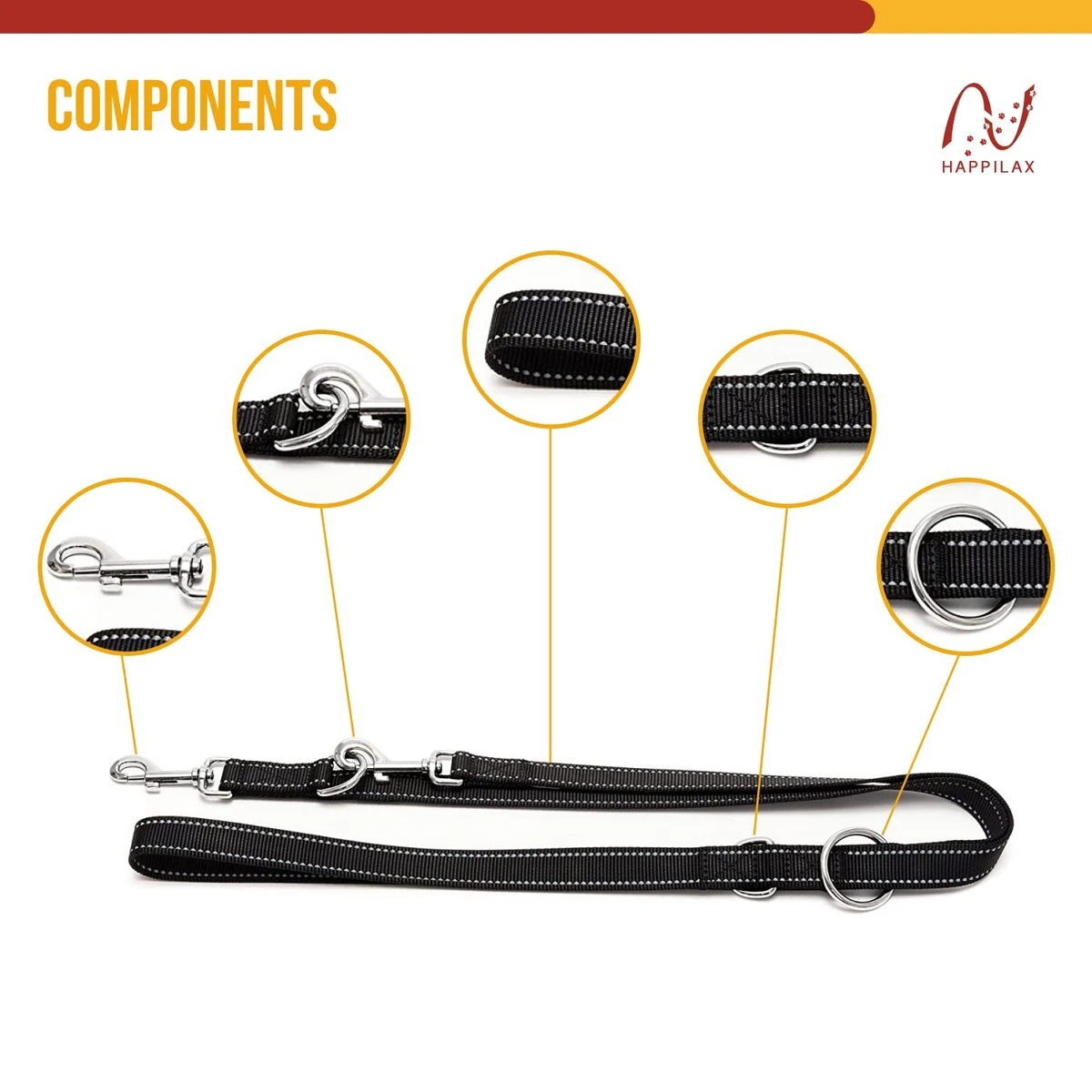 Happilax Dog Leash 2m Adjustable - Black/Reflective - 3-Step Adjustable Leash - Double Leash, Tug Leash - Geschikt Als Hondenriem Voor Grote Honden Of Als Sleepriem Voor Kleine Honden. 7 Happilax Dog Leash 2m Adjustable - Black/Reflective - 3-Step Adjustable Leash - Double Leash, Tug Leash - Geschikt Als Hondenriem Voor Grote Honden Of Als Sleepriem Voor Kleine Honden. - Afbeelding 5