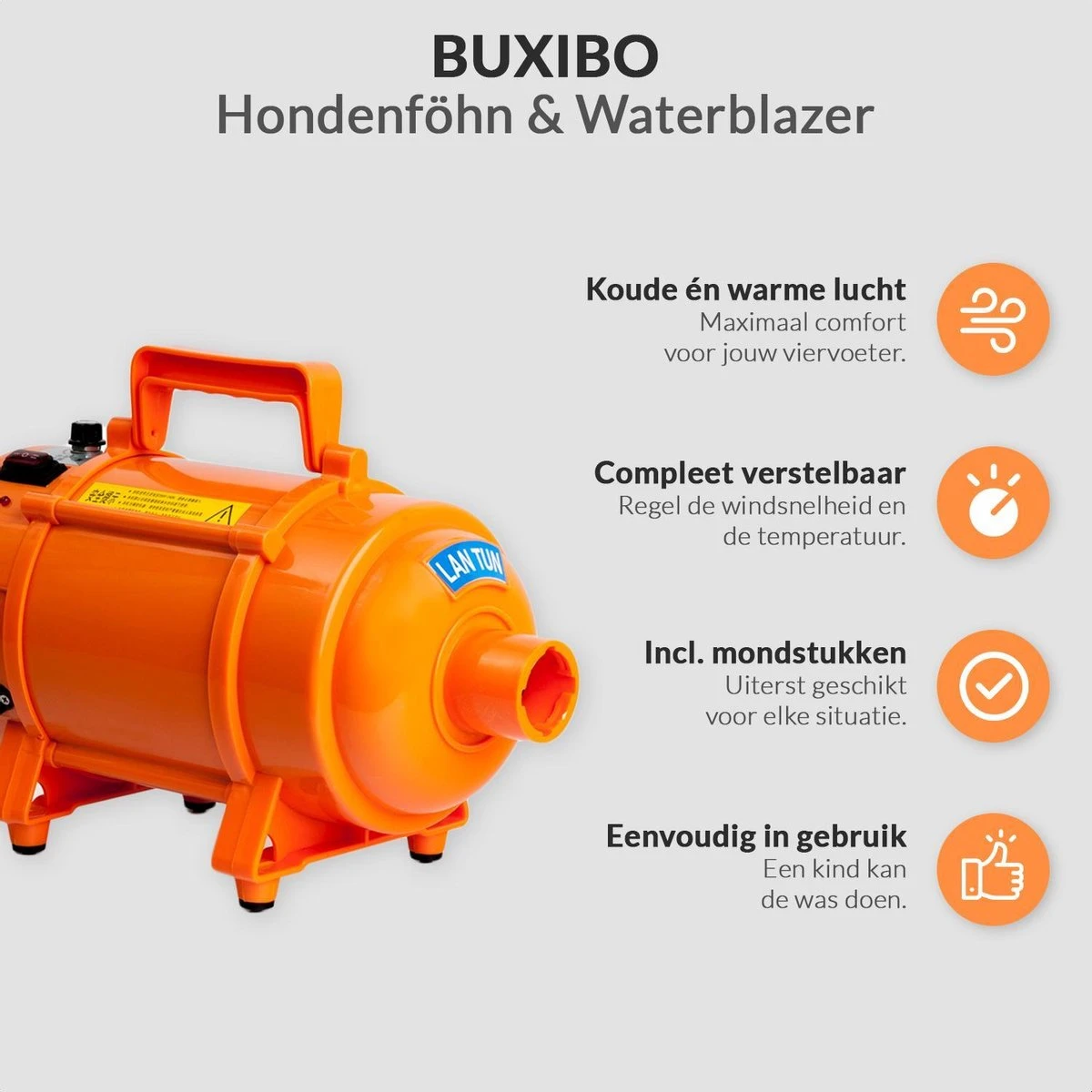 Krachtige Hondenföhn/ Waterblazer Met Draaiknop Om Overtollig Water En Stof Snel Uit De Vacht Te Blazen | Verstelbare Vermogen Standen (500W Tot 2200W) En Verstelbare Temperatuur - Type B Oranje 10 Krachtige Hondenföhn/ Waterblazer Met Draaiknop Om Overtollig Water En Stof Snel Uit De Vacht Te Blazen | Verstelbare Vermogen Standen (500W Tot 2200W) En Verstelbare Temperatuur - Type B Oranje - Afbeelding 8