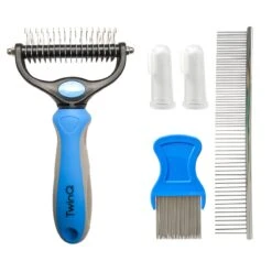 TwinQ Vachtverzorgingsset Hond/kat - Professionele 2-zijdige Ondervacht Kam - Klittenkam Voor Honden En Katten - Verwijderd Klitten En Voorkomt Haaruitval - Incl. Vlooienkam En Tandenborstel -Merkloos Winkel 1200x1200 374