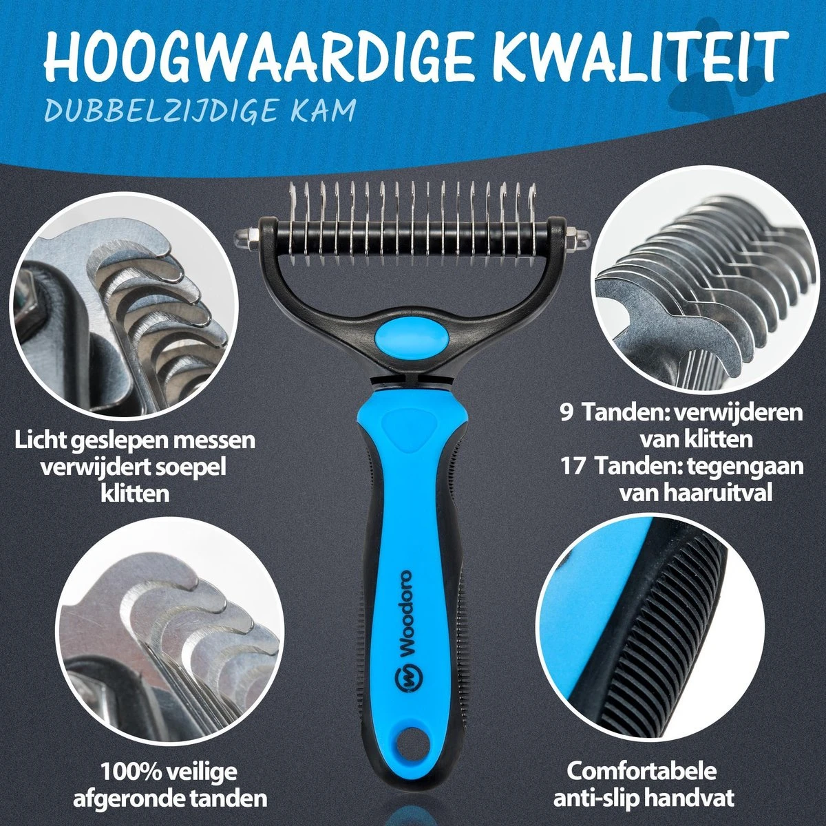 Woodoro 2-Zijdige Kattenkam Voor Ondervacht - Voorkomt Haaruitval - Verwijdert Klitten 4 Woodoro 2-Zijdige Kattenkam Voor Ondervacht - Voorkomt Haaruitval - Verwijdert Klitten - Afbeelding 2