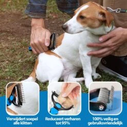 Hoogwaardige 2-Zijdige Hondenkam Hondenborstel Borstel Hond Klittenkam - Ondervacht Kam - Honden Borstel - Honden Kam - Hondenborstel Langharig - Hondenborstel Kortharig - Verwijdert Klitten - Voorkomt Verharing - Blauw - Woodoro -Merkloos Winkel 1200x1200 400