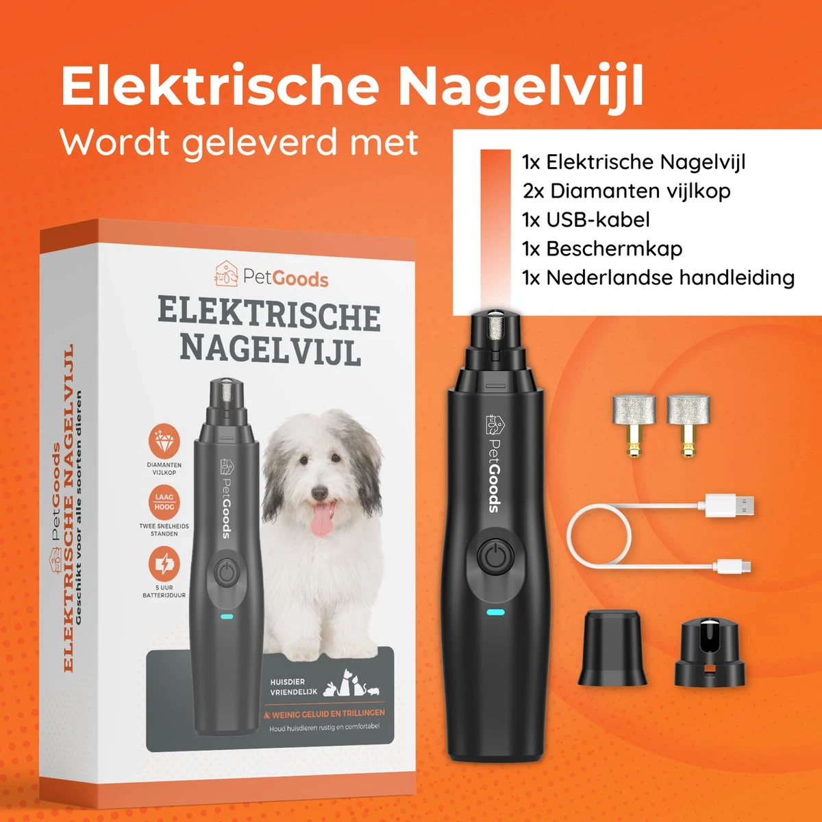 PetGoods Elektrische Nagel Vijl Voor Huisdieren - Incl. 2 Vijlen - Honden/Katten/Dieren - Draadloos 11 PetGoods Elektrische Nagel Vijl Voor Huisdieren - Incl. 2 Vijlen - Honden/Katten/Dieren - Draadloos - Afbeelding 9