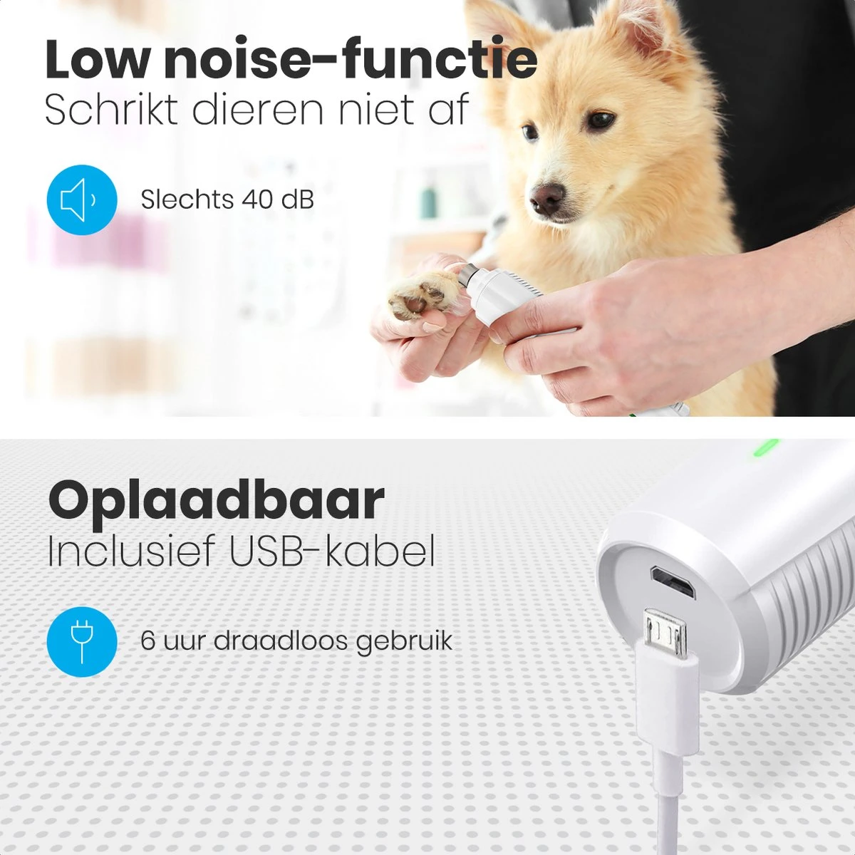 Auronic Elektrische Nagelvijl - Voor Dieren - Oplaadbaar - Draadloos - Diamant Vijlkop - Hond/Katten - Wit 5 Auronic Elektrische Nagelvijl - Voor Dieren - Oplaadbaar - Draadloos - Diamant Vijlkop - Hond/Katten - Wit - Afbeelding 3