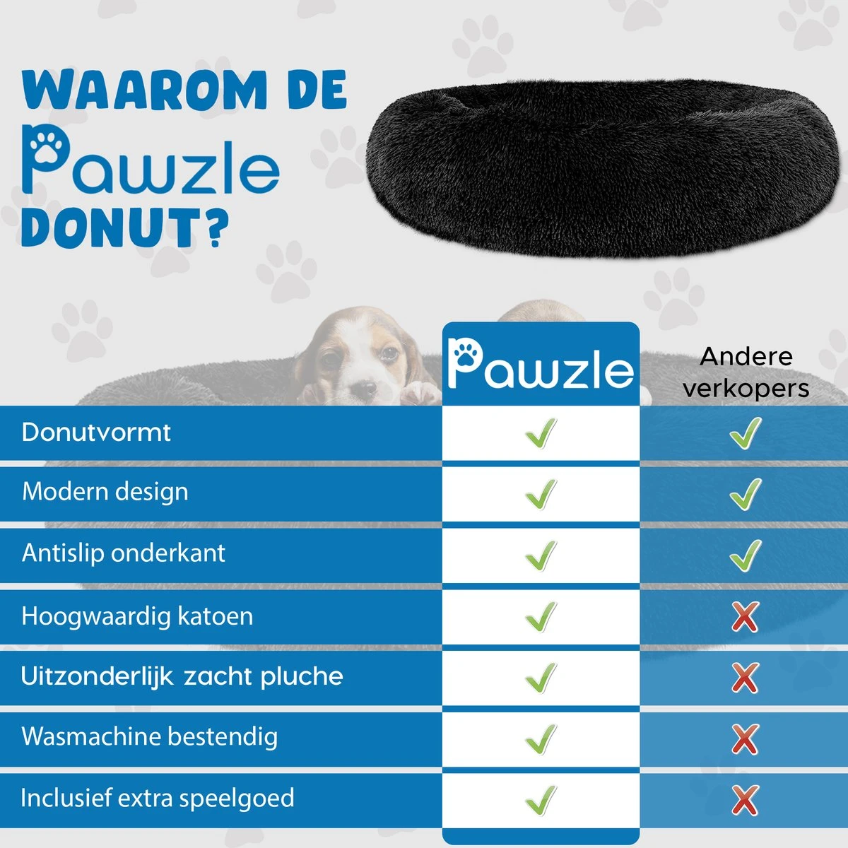 Pawzle Hondenmand - Donut Hondenkussen - Kattenmand - Bed Voor Honden & Katten - Wasbaar - 80cm - Zwart 10 Pawzle Hondenmand - Donut Hondenkussen - Kattenmand - Bed Voor Honden & Katten - Wasbaar - 80cm - Zwart - Afbeelding 8