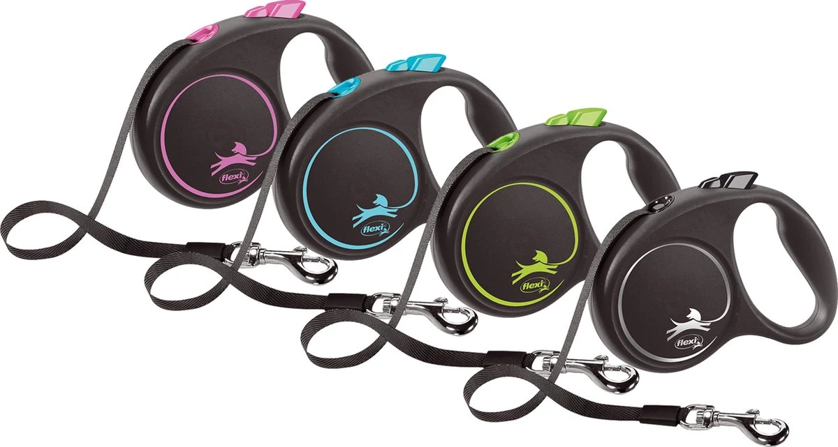 Hondenriem - Looplijn - FLEXI Rollijn BLACK DESIGN TAPE - L - ZWART/BLAUW - 5 Meter 4 Hondenriem - Looplijn - FLEXI Rollijn BLACK DESIGN TAPE - L - ZWART/BLAUW - 5 Meter - Afbeelding 2