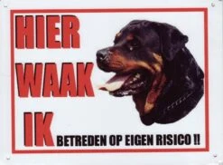 Merkloos Aluminum Waakbord: Hier Waak Ik Rottweiler Met Zijaanzicht