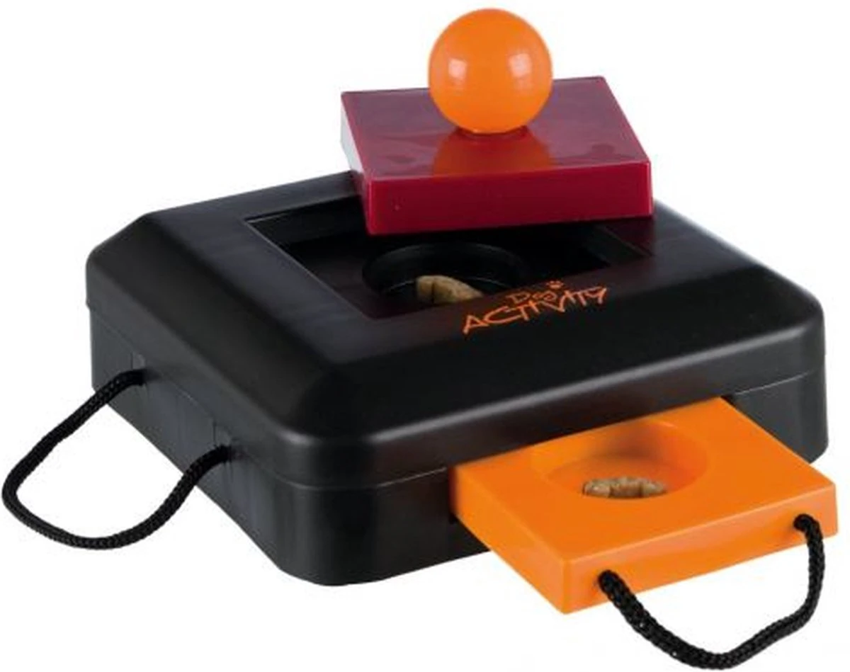 Trixie Dogtoy Dog Activity Strategy Game Gamble Box - Piepend Speelgoed - 15cm X 15cm X 9cm - Zwart/rood/oranje 14 Trixie Dogtoy Dog Activity Strategy Game Gamble Box - Piepend Speelgoed - 15cm X 15cm X 9cm - Zwart/rood/oranje - Afbeelding 12