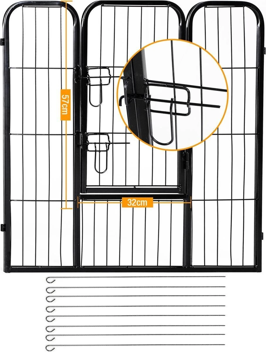 Merkloos Hondenren - Puppyren - Hondenkennel - 8 Kennelpanelen - Staal - 80 Cm Hoog - 640 Cm Omtrek - Uitbreidbaar 8 Merkloos Hondenren - Puppyren - Hondenkennel - 8 Kennelpanelen - Staal - 80 Cm Hoog - 640 Cm Omtrek - Uitbreidbaar - Afbeelding 6