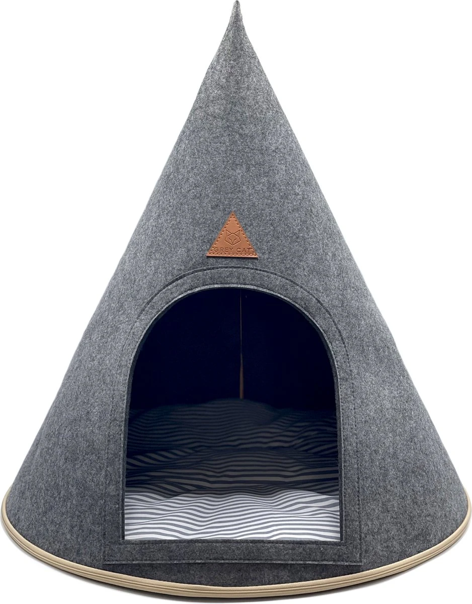 Grey Cat® - Kattenmand - Tipi Kattentent + Kussen - Vilt – Donkergrijs - Ø 57 Cm X 60 Cm 3 Grey Cat® - Kattenmand - Tipi Kattentent + Kussen - Vilt – Donkergrijs - Ø 57 Cm X 60 Cm